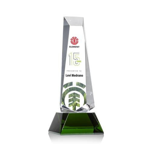 Awards and Trophies - Rustern Full Color Green on Base Obelisk Crystal Award