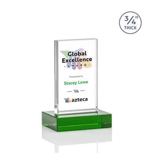 Awards and Trophies - Holmes Full Color Green  Rectangle Crystal Award