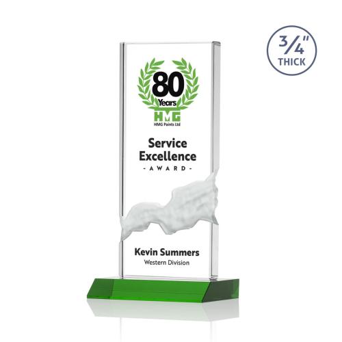 Awards and Trophies - Poole Full Color Green Rectangle Crystal Award