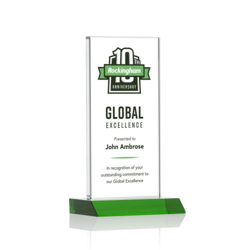 Awards and Trophies - Bolton Full Color Green  Rectangle Crystal Award
