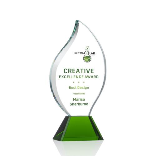Awards and Trophies - Norina Full Color Green Flame Crystal Award