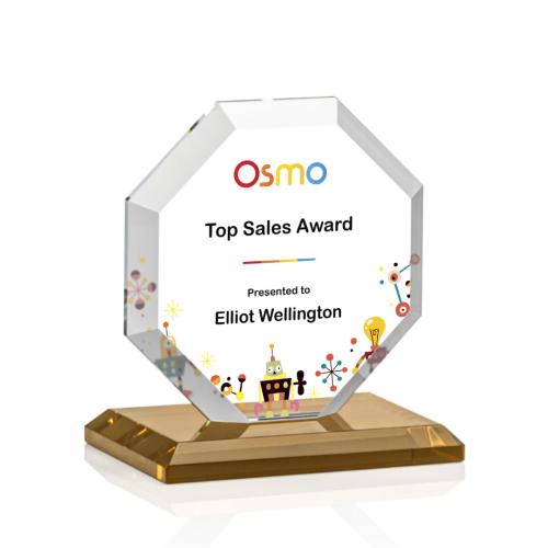 Awards and Trophies - Leyland Full Color Amber Polygon Crystal Award