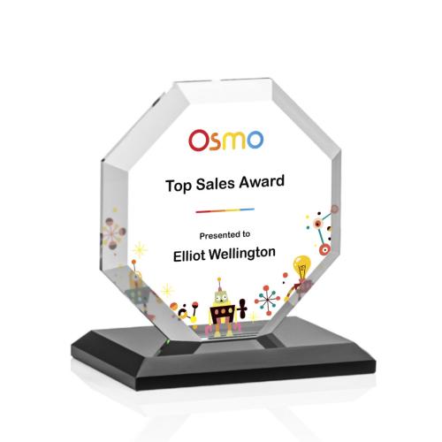 Awards and Trophies - Leyland Full Color Black Polygon Crystal Award