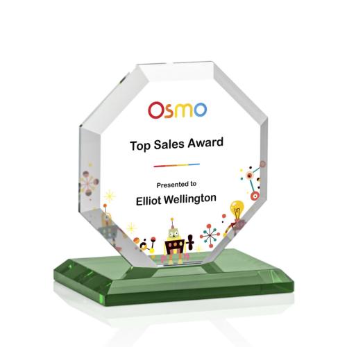 Awards and Trophies - Leyland Full Color Green Polygon Crystal Award
