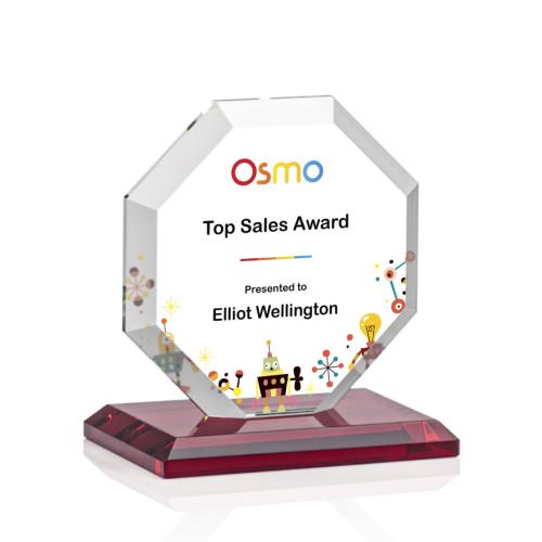 Awards and Trophies - Leyland Full Color Red Polygon Crystal Award