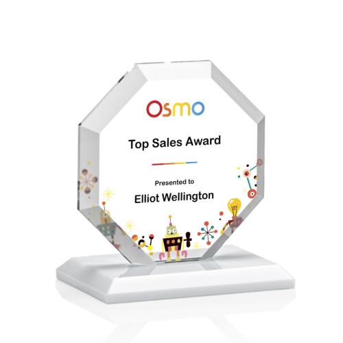 Awards and Trophies - Leyland Full Color White Polygon Crystal Award