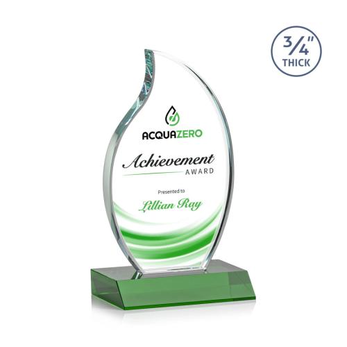 Awards and Trophies - Croydon Full Color Green Flame Crystal Award