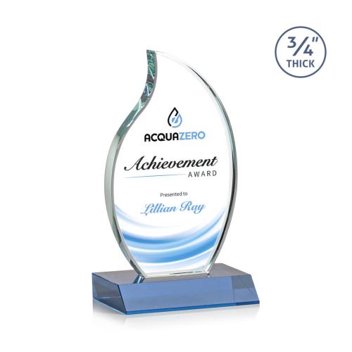 Awards and Trophies - Croydon Full Color Sky Blue Flame Crystal Award