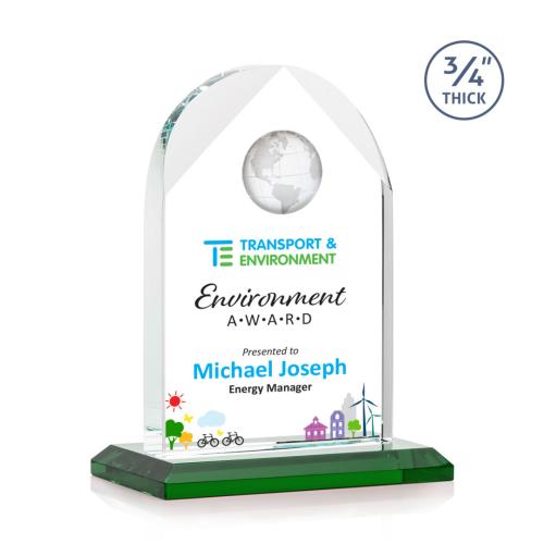 Awards and Trophies - Blake Full Color Green Globe Crystal Award