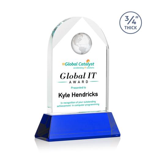 Awards and Trophies - Blake Full Color Blue on Newhaven Globe Crystal Award