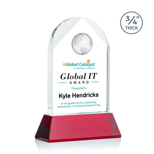 Awards and Trophies - Blake Full Color Red on Newhaven Globe Crystal Award