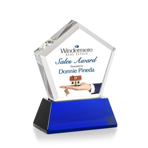 Awards and Trophies - Genosee Full Color Blue on Base Polygon Crystal Award