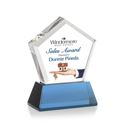 Awards and Trophies - Genosee Full Color Sky Blue on Base Polygon Crystal Award