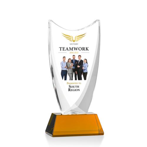 Awards and Trophies - Dawkins Full Color Amber Peaks Crystal Award