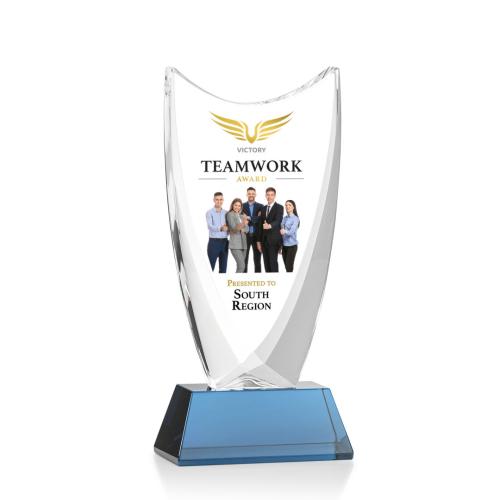 Awards and Trophies - Dawkins Full Color Sky Blue Peaks Crystal Award