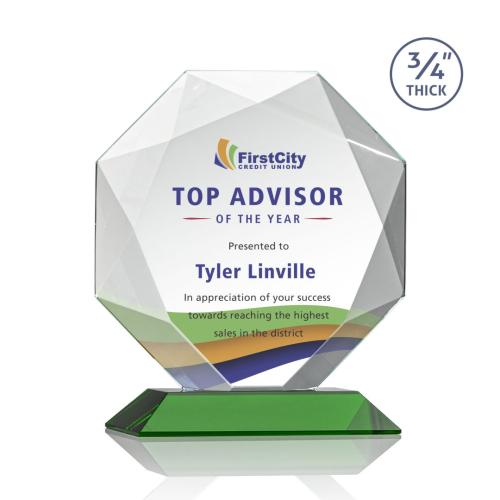 Awards and Trophies - Bradford Full Color Green Polygon Crystal Award