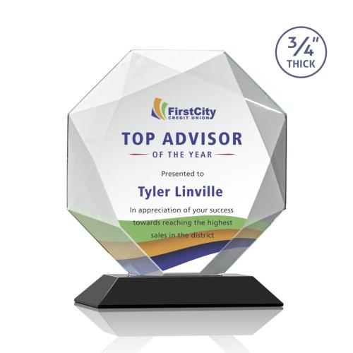 Awards and Trophies - Bradford Full Color Black Polygon Crystal Award