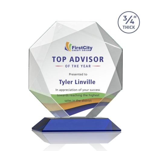 Awards and Trophies - Bradford Full Color Blue Polygon Crystal Award