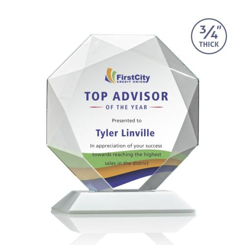 Awards and Trophies - Bradford Full Color White Polygon Crystal Award