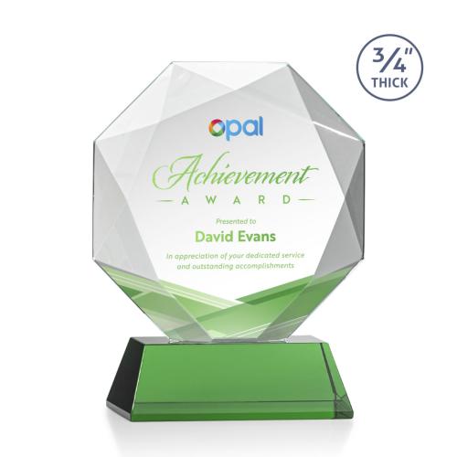 Awards and Trophies - Bradford Full Color Green on Newhaven Polygon Crystal Award