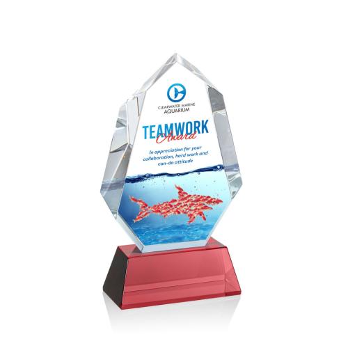 Awards and Trophies - Norwood Full Color Red on Newhaven Polygon Crystal Award