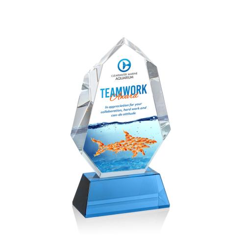 Awards and Trophies - Norwood Full Color Sky Blue on Newhaven Polygon Crystal Award