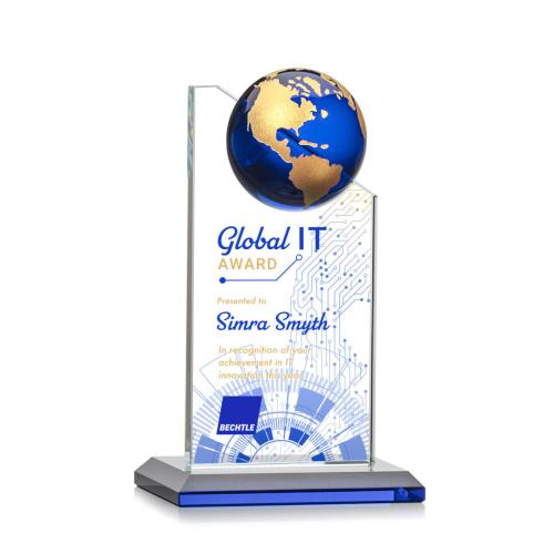 Awards and Trophies - Arden Full Color Blue/Gold Globe Crystal Award