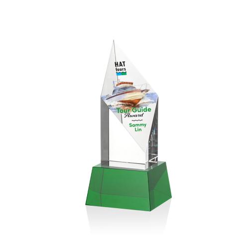 Awards and Trophies - Vertex Full Color Green on Base Diamond Crystal Award