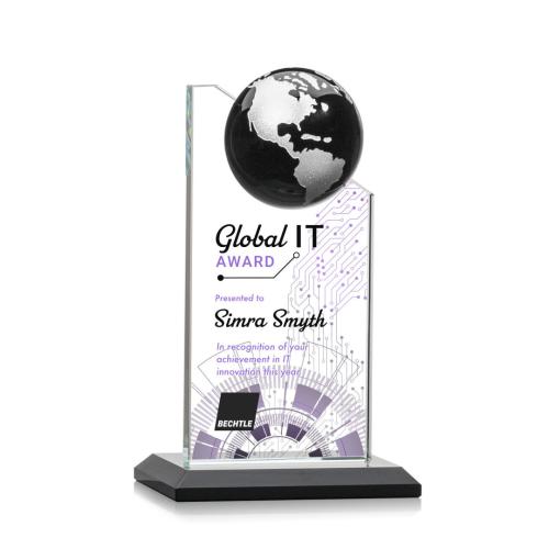 Awards and Trophies - Arden Full Color Black/Silver Globe Crystal Award