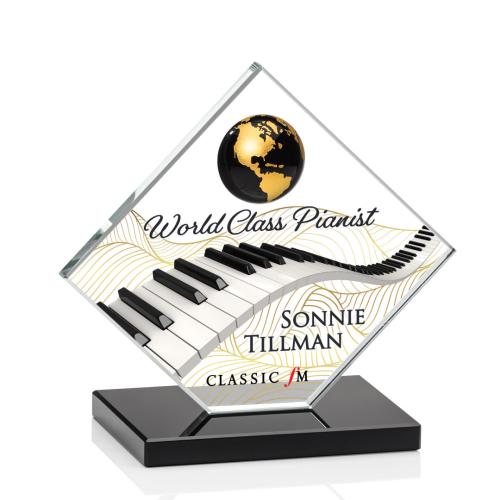 Awards and Trophies - Ferrand Full Color Black/Gold Globe Crystal Award