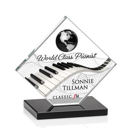 Awards and Trophies - Ferrand Full Color Black/Silver Globe Crystal Award