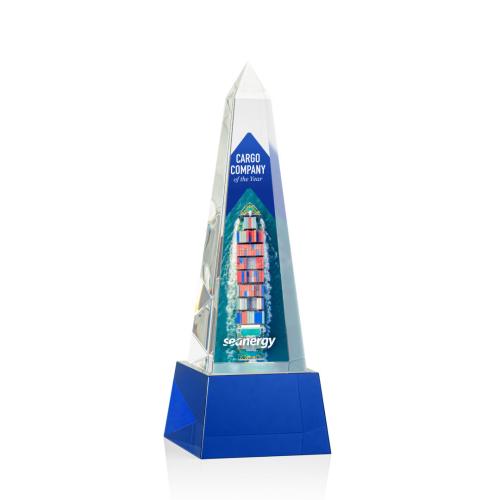 Awards and Trophies - Master Full Color Blue on Base Obelisk Crystal Award