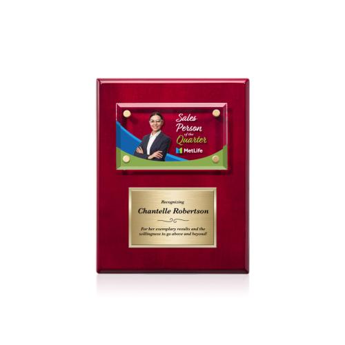 Awards and Trophies - Plaque Awards - Gossamer Full Color Plaque - Rosewood/Gold