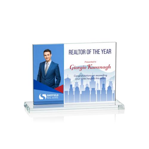 Awards and Trophies - Composite Horizontal Full Color Blue Rectangle Crystal Award