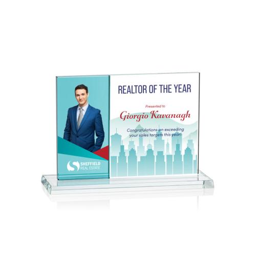 Awards and Trophies - Composite Horizontal Full Color Teal Rectangle Crystal Award