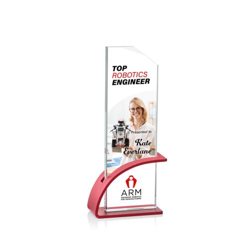 Awards and Trophies - Barton Full Color Red Rectangle Crystal Award