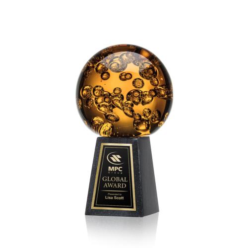 Awards and Trophies - Crystal Awards - Glass Awards - Art Glass Awards - Avery Globe on Tall Marble Glass Award