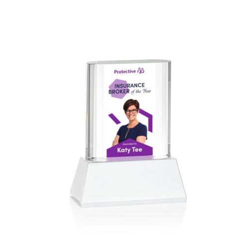 Awards and Trophies - Merit Full Color White on Base Rectangle Crystal Award