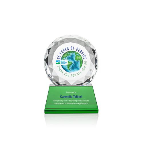 Awards and Trophies - Seville Full Color Green on Base Circle Crystal Award