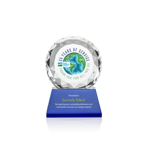 Awards and Trophies - Seville Full Color Blue on Base Circle Crystal Award
