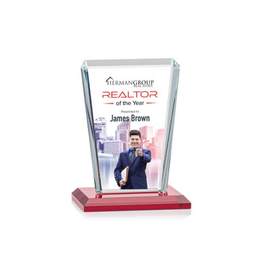 Awards and Trophies - Chatham Full Color Red Rectangle Crystal Award