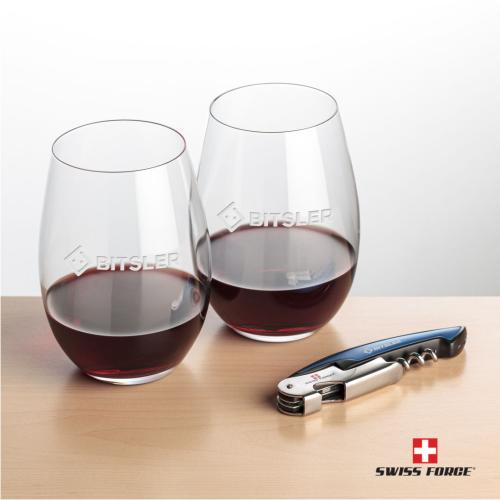 Corporate Gifts - Barware - Gift Sets - Swiss Force® Opener & 2 Laurent Stemless