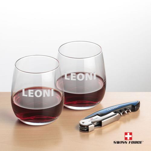 Corporate Gifts - Barware - Gift Sets - Swiss Force® Opener & 2 Crestview Stemless