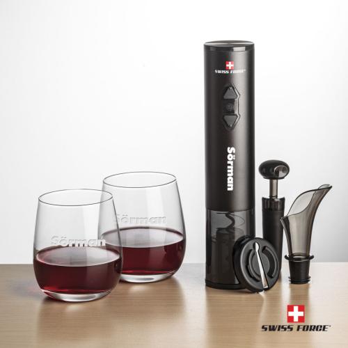 Corporate Gifts - Barware - Gift Sets - Swiss Force® Opener Set & Crestview Stemless Wine