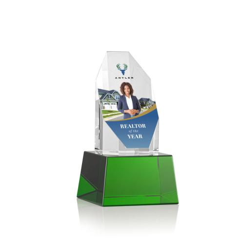 Awards and Trophies - Barrhaven Full Color Green on Base Polygon Crystal Award
