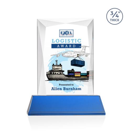 Awards and Trophies - Messina on Newhaven Full Color Blue Rectangle Crystal Award