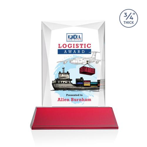 Awards and Trophies - Messina on Newhaven Full Color Red Rectangle Crystal Award