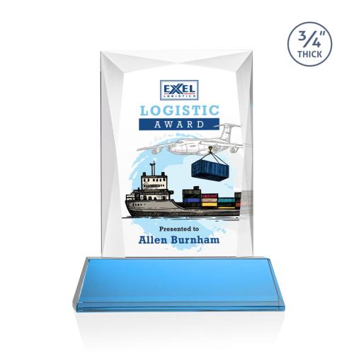 Awards and Trophies - Messina on Newhaven Full Color Sky Blue Rectangle Crystal Award