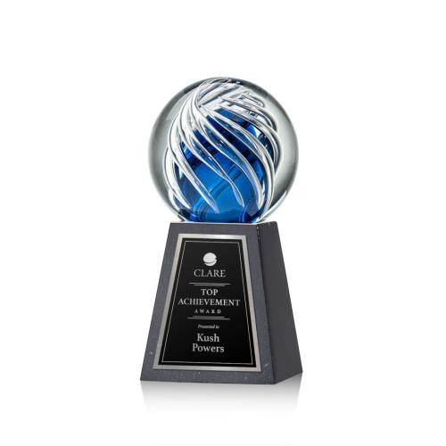 Awards and Trophies - Crystal Awards - Glass Awards - Art Glass Awards - Genista Globe on Tall Marble Glass Award