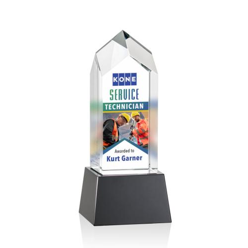 Awards and Trophies - Clarington Full Color Black on Base Towers Crystal Award
